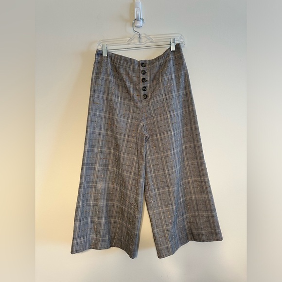 Anthropologie Roma Chenille Plaid Crop Trouser size 8 Petite - Picture 2 of 7